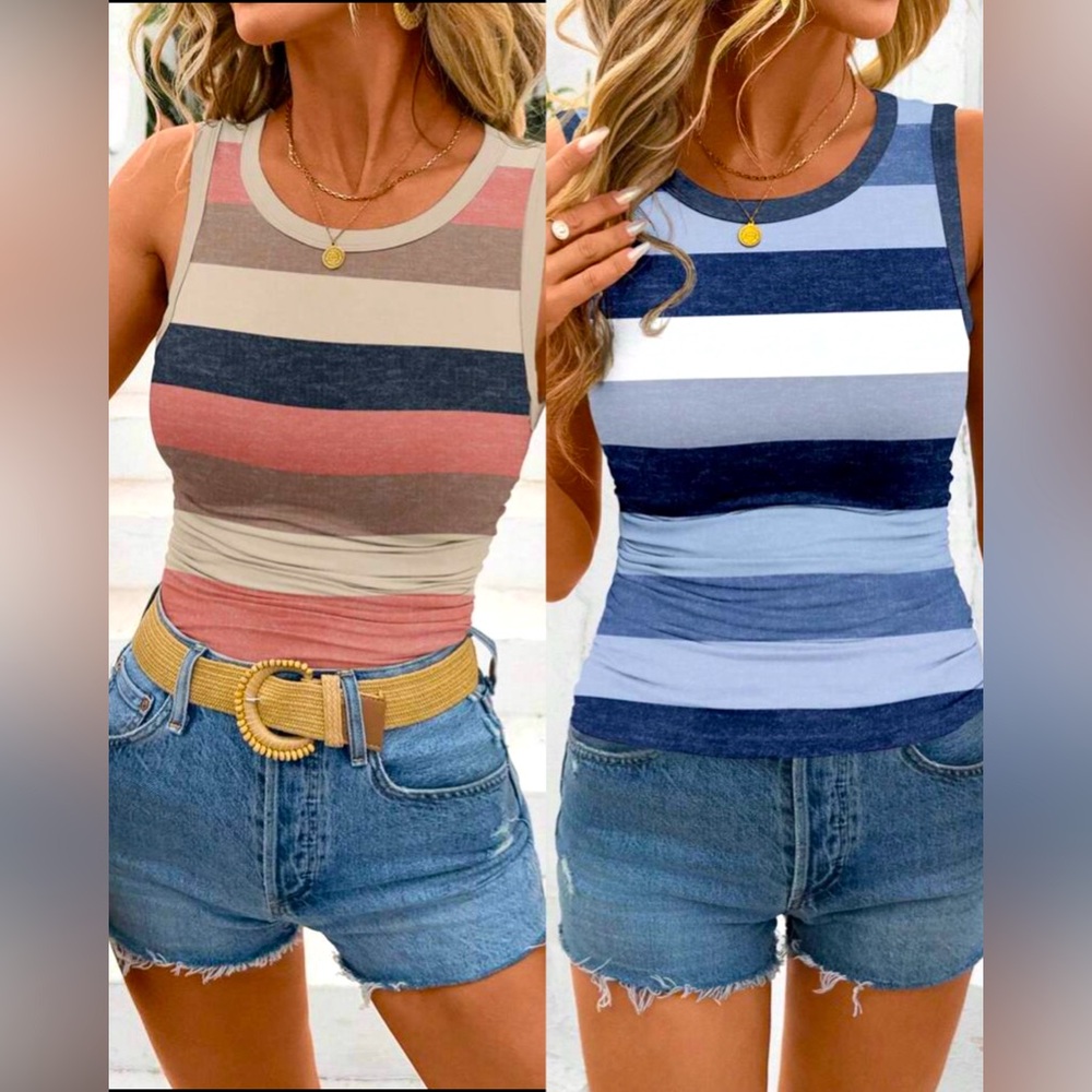 Set of 2 Striped Sleeveless Tops - Multicolor Sz M New